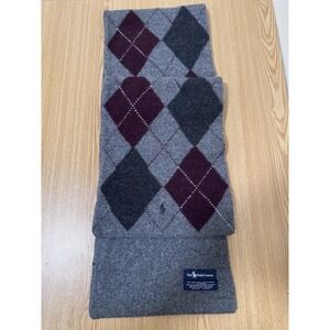 Vintage Polo Ralph Lauren Lambs Wool Argyle/‎ Diamond Scarf Gray